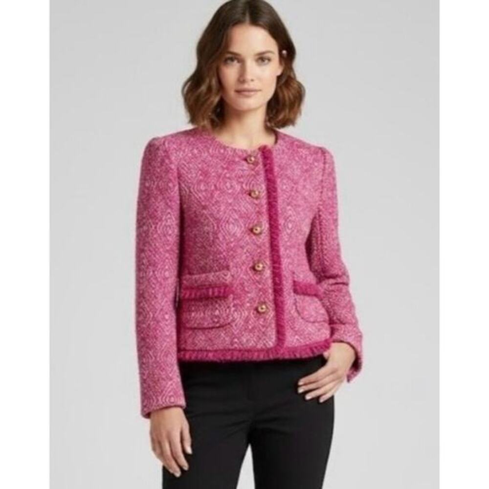 J. Crew 4 pink‎ tweed fringe blazer